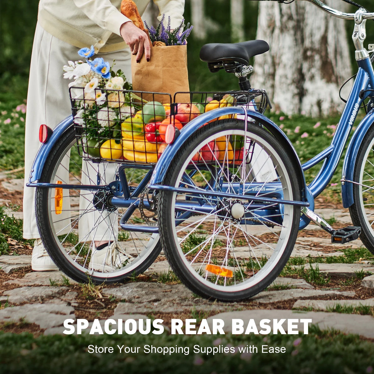 26" 350W Electric Tricycle with Basket 36V 10Ah Navy G85503