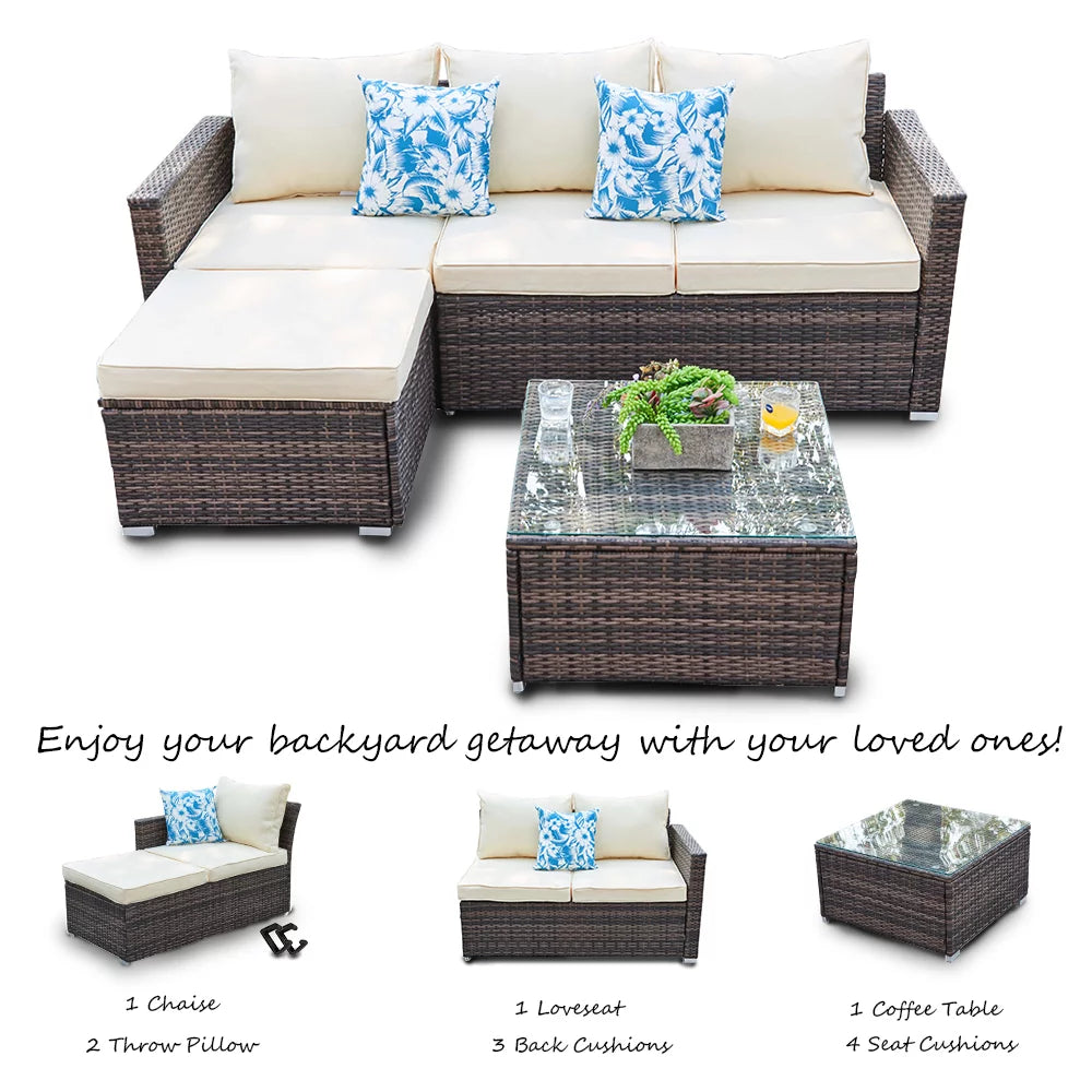 3 Piece Gray Wicker Patio Sofa Set G826432