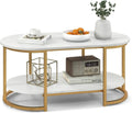 Gold 39” Oval 2 Tiers Faux Marble Top Metal Frame Coffee Table Q4357