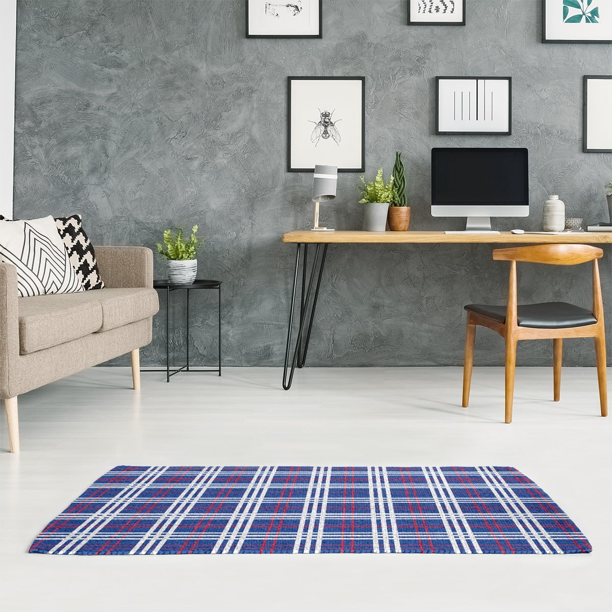 Blue Red White Plaid Area Rug 2' x 3' B95530