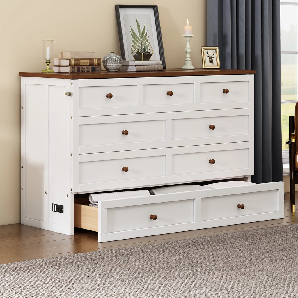 Queen Size Solid Wood Murphy Bed with Storage Drawer D2646