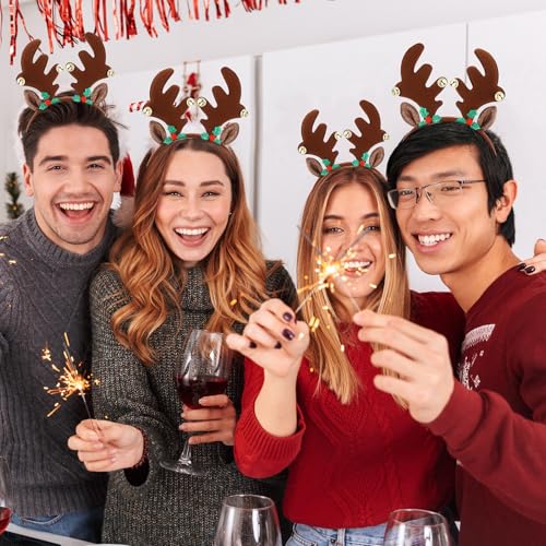 36 Pcs Christmas Reindeer Antler Headbands with Bell U409