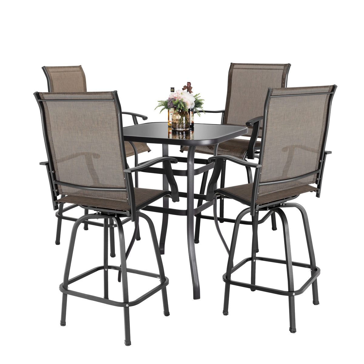 5 Piece Patio Bistro Set with Tempered Glass Table D87139