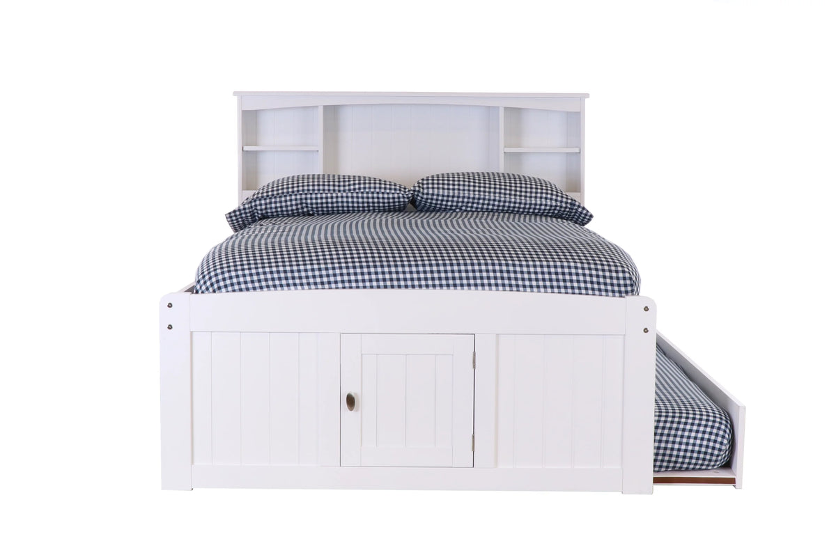 Solid Pine Full Sized Captains Bookcase Bed with 3 Drawers and Twin Trundle K276279