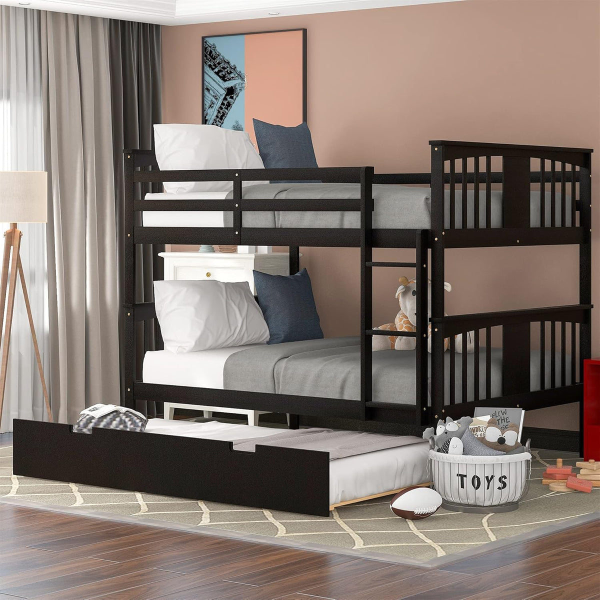Gray Solid Wood Twin Loft Bed with Slide and Storage D778438