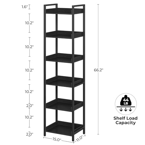 6 Tier Rustic Brown Bookshelf with 4 Hooks J2644