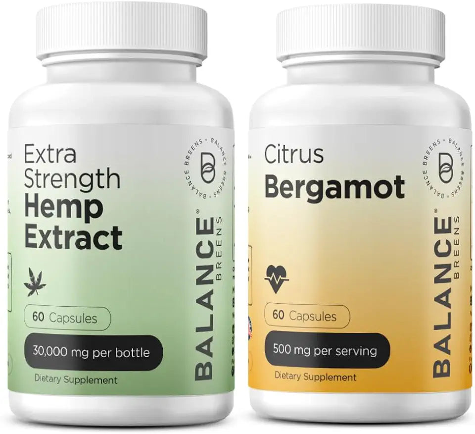 Hemp Extract Capsules 30,000 mg + Citrus Bergamot 500mg Supplement Combo V333113