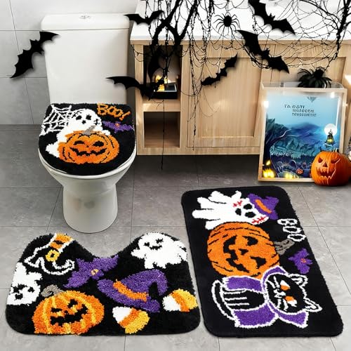 3 Pcs Non Slip Washable Christmas Bathroom Rug Set Z816