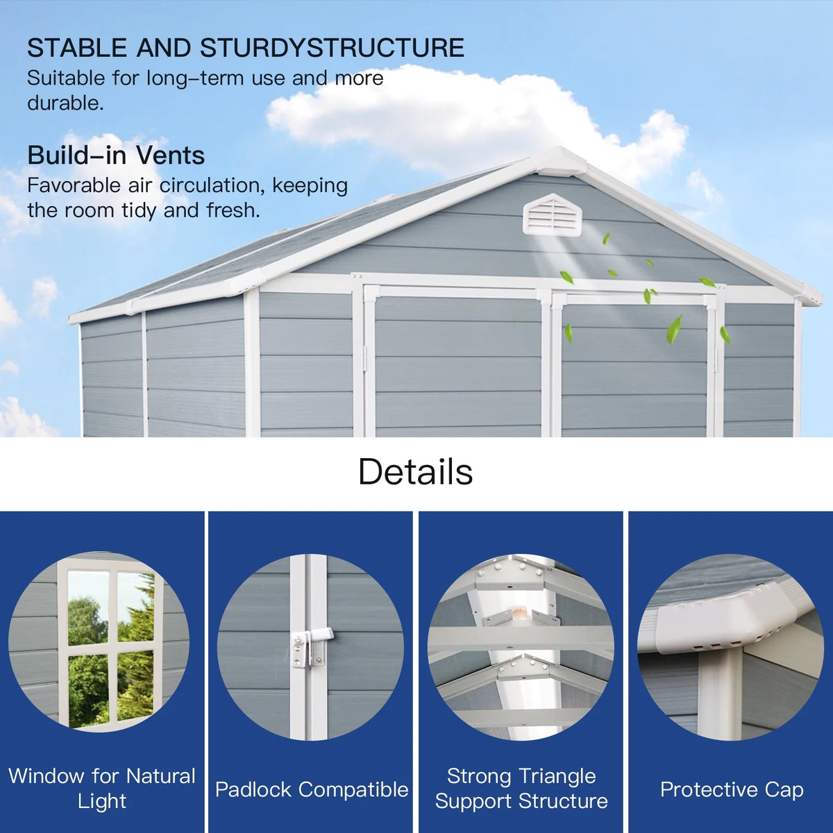 6x8 FT Plastic Resin Outdoor Storage Shed with Floor and Lockable Door Z906381