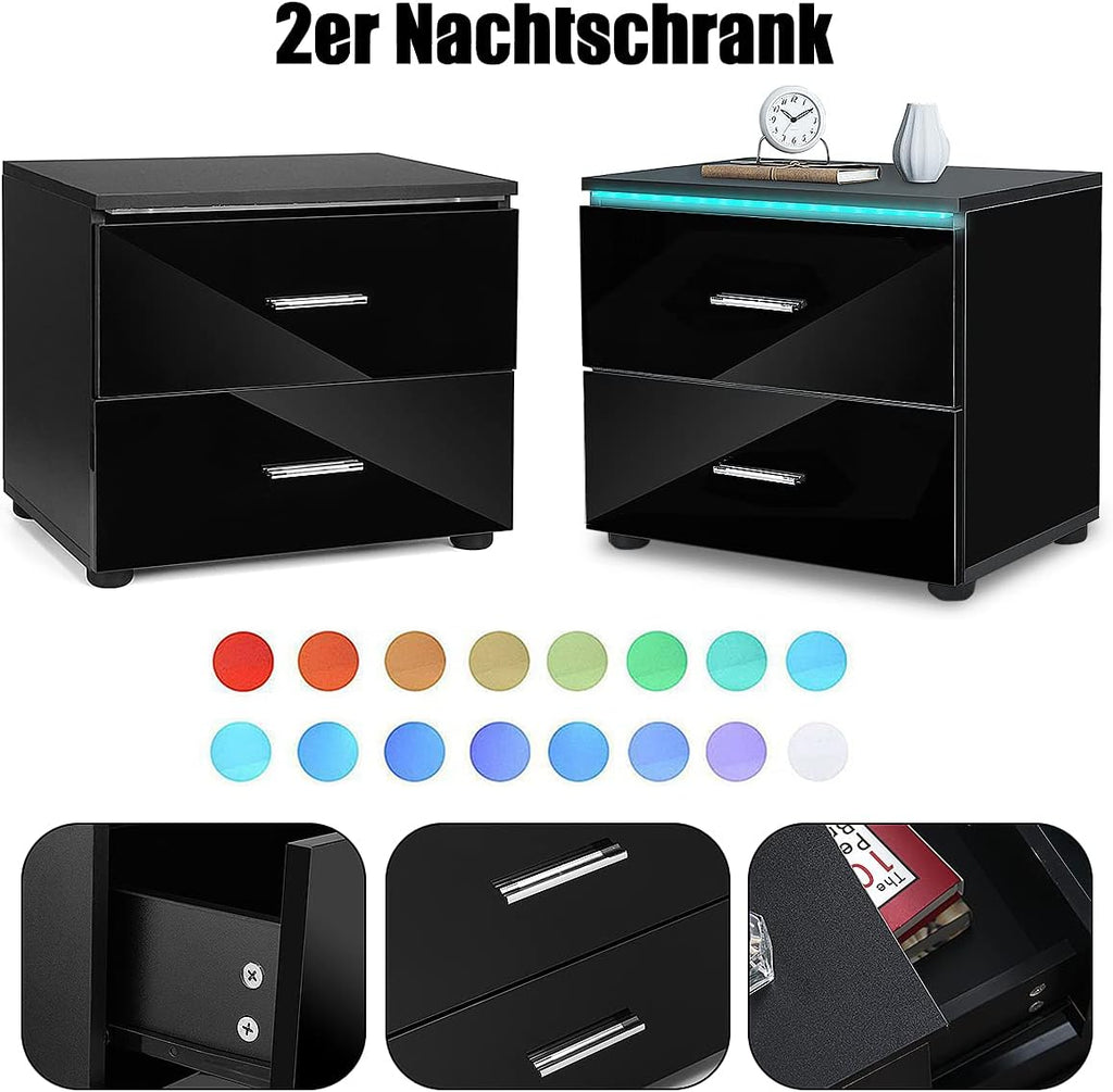 Black 2 Drawer LED Nightstand N755659