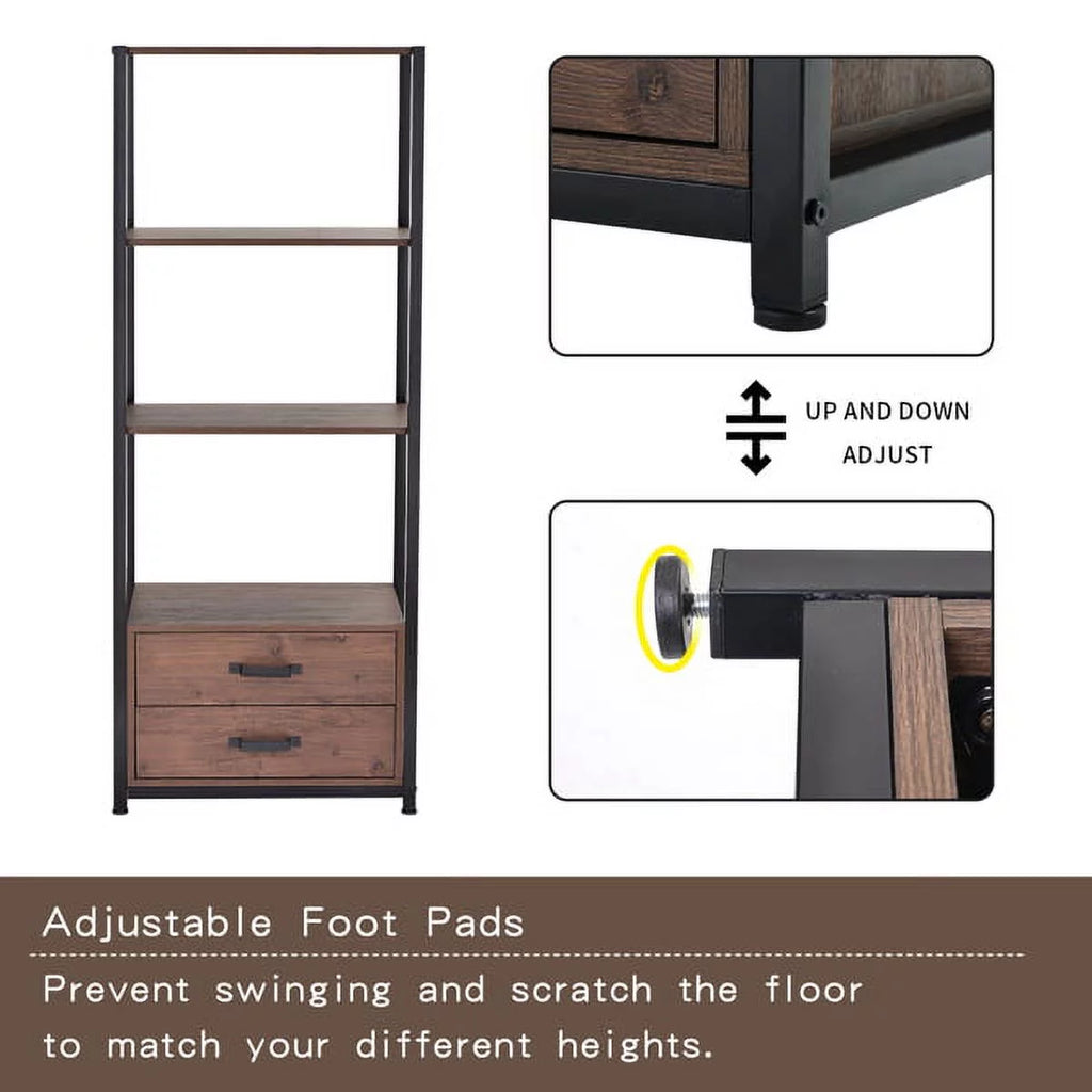 4-Tier Brown Bookshelf with Two Drawers G201