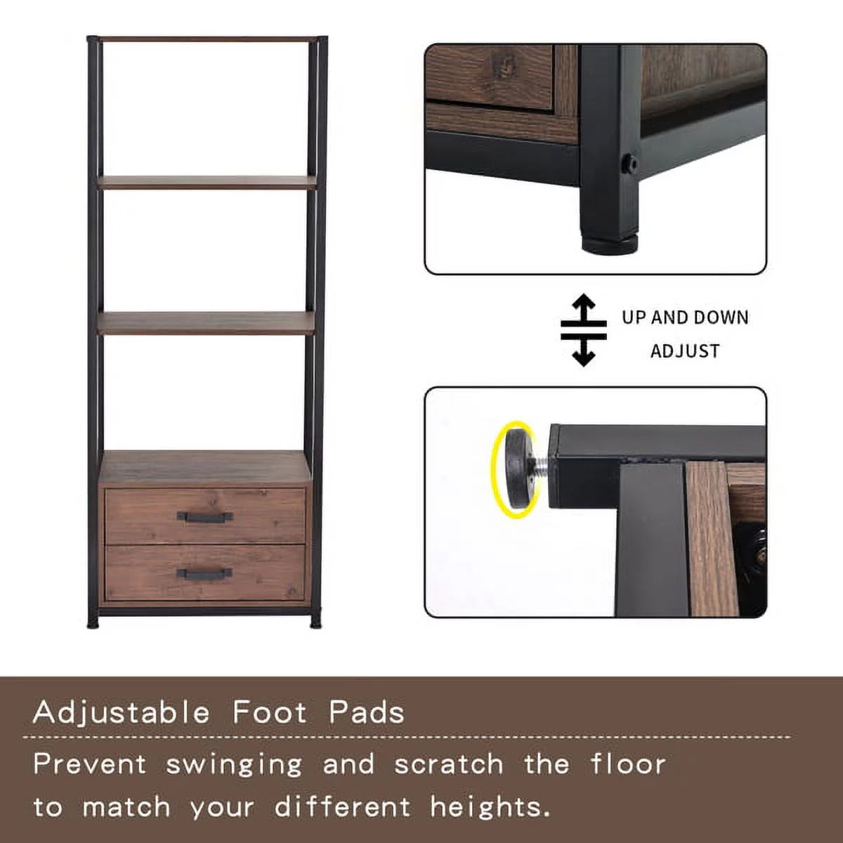 4-Tier Brown Bookshelf with Two Drawers G201