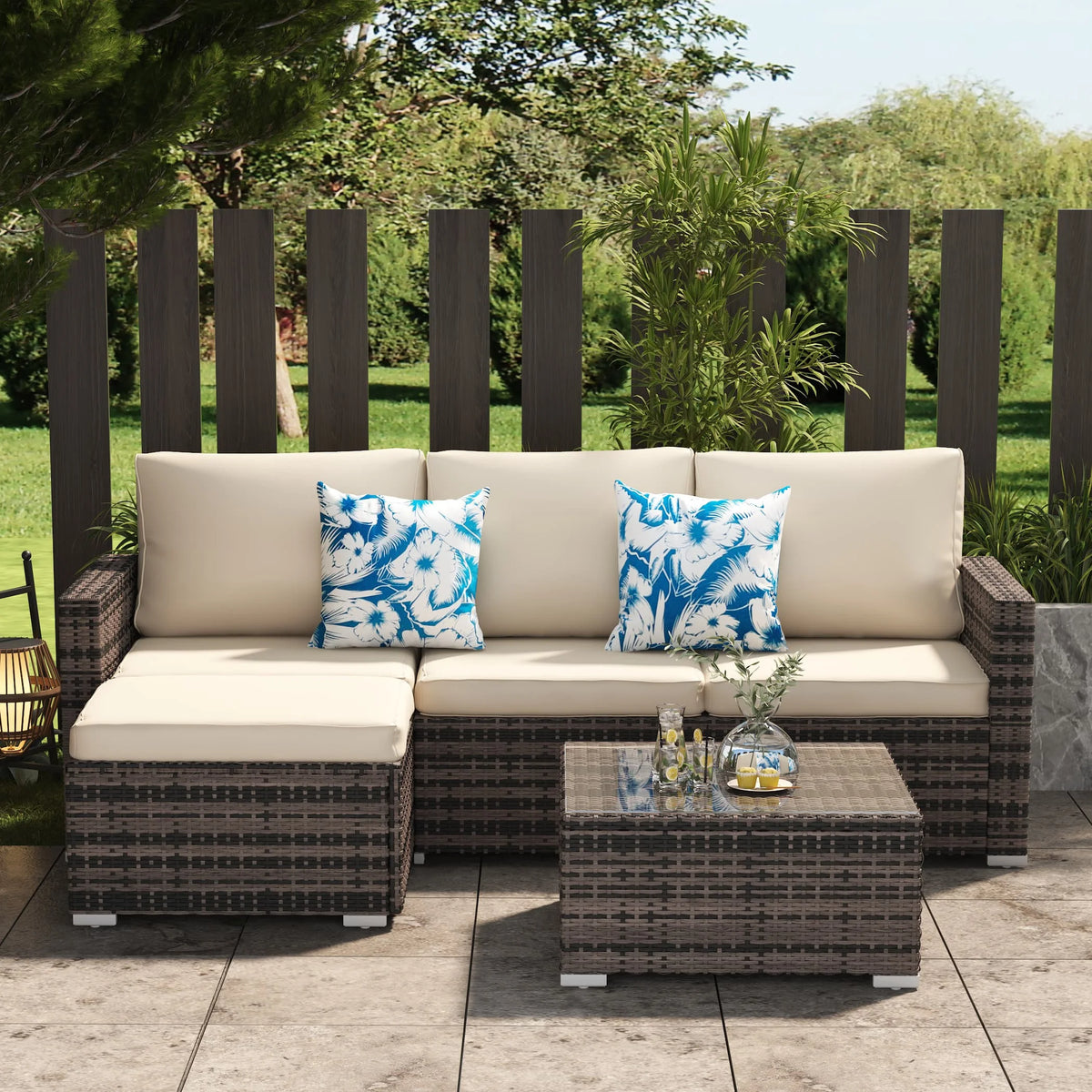 3 Piece Gray Wicker Patio Sofa Set G826432