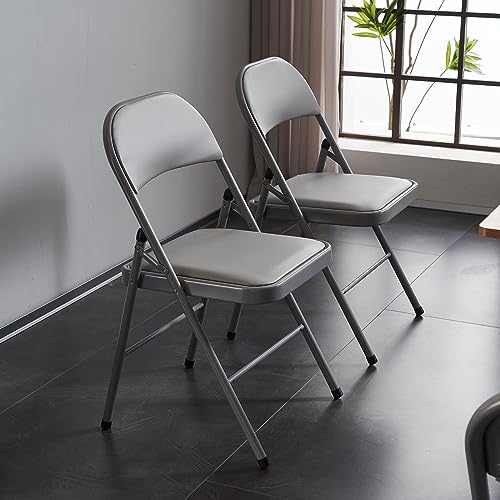 Grey 4 Pack Padded Folding Chairs with Steel Frame X47856