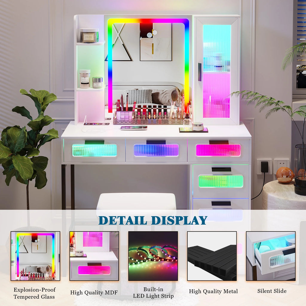White Vanity with Lights and 6 Drawers Z57953