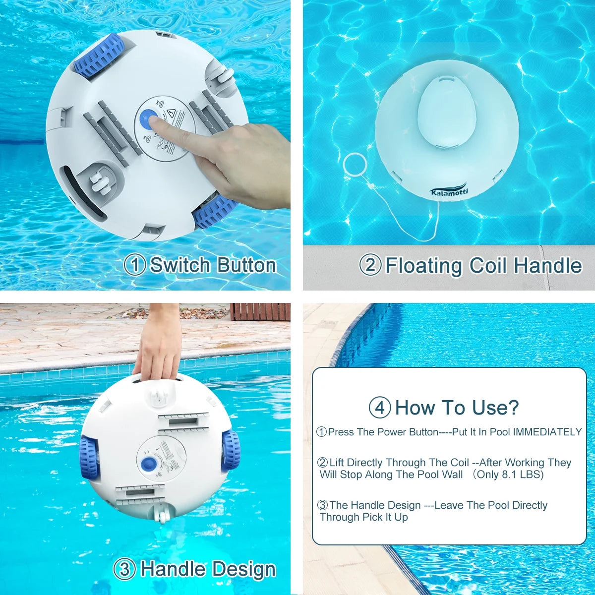 Cordless Robotic Pool Vacuum Cleaner 7500mAh Rechargeable IPX8 Waterproof J583175