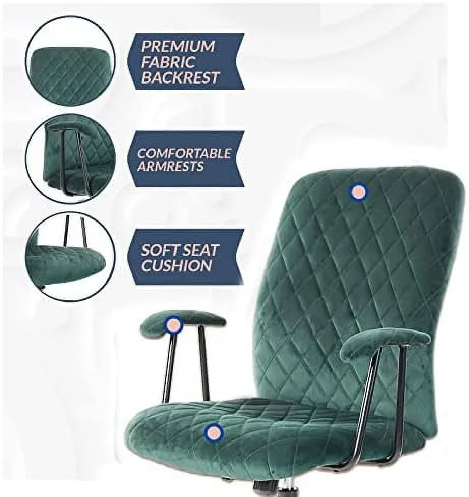 Green Velvet Upholstered Office Desk Chair with Armrest and Wheels O152577