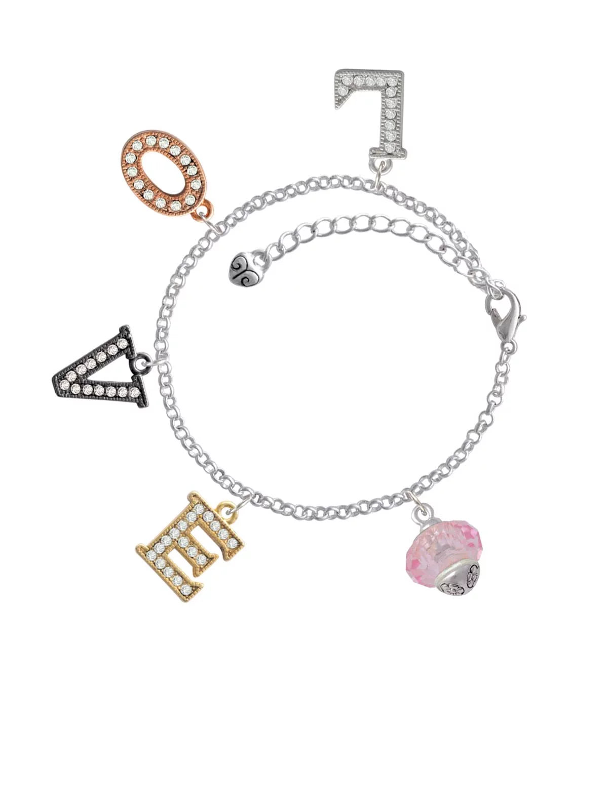 Pink Faceted Glass Multi-Colored Crystal Charm Bracelet P60708