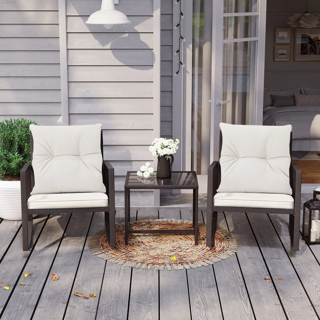 3 Piece Bistro Set Patio Rocking Chairs with Off-White Cushions Q794