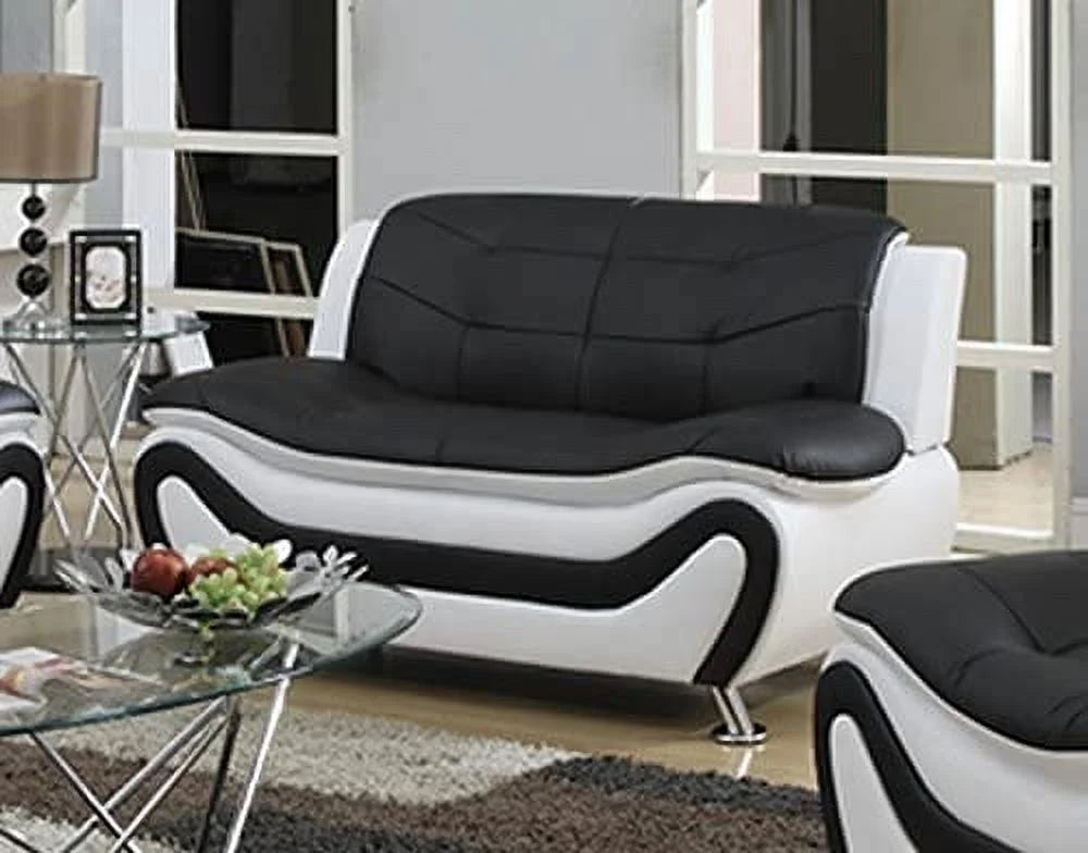 Black and White Faux Leather Loveseat and 2-Chair Set G33940