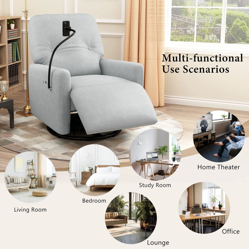 Grey 270 Degree Swivel Electric Recliner Sofa T77952