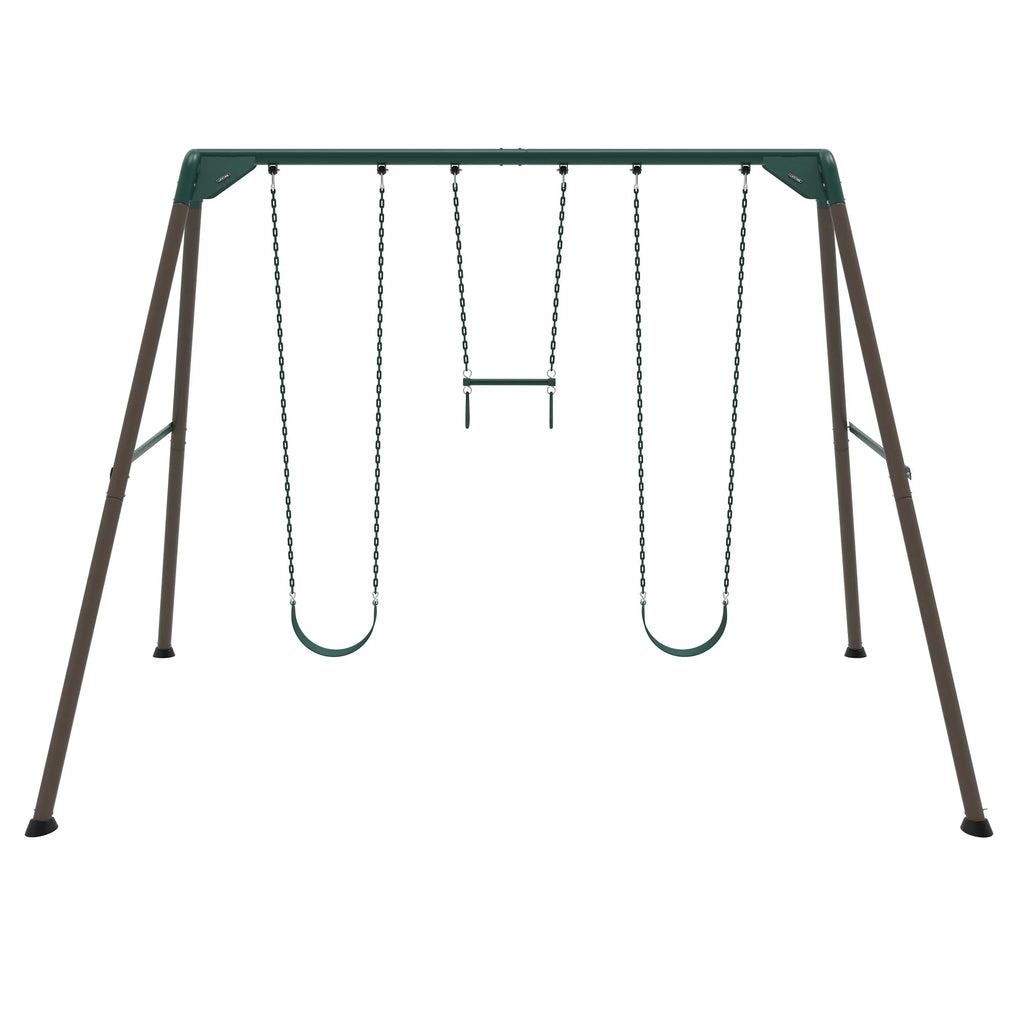 Kid's Metal Swing Set with 2 Belt Swings and Trapeze Bar G90725