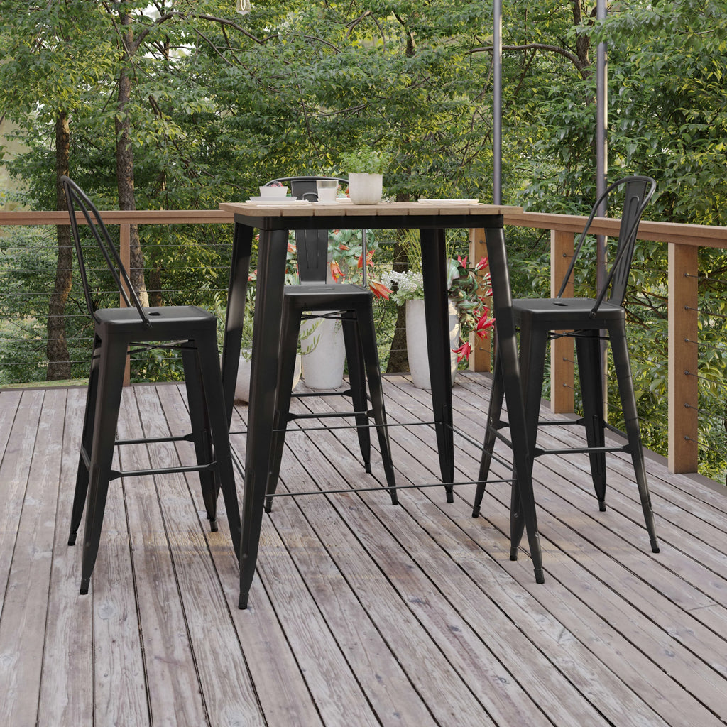 Indoor/Outdoor Bar Top Table with Brown Poly Resin Top and Black Steel Base T2500