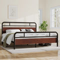 Dark Brown King Size Metal Platform Bed Frame with Wooden Headboard Y549
