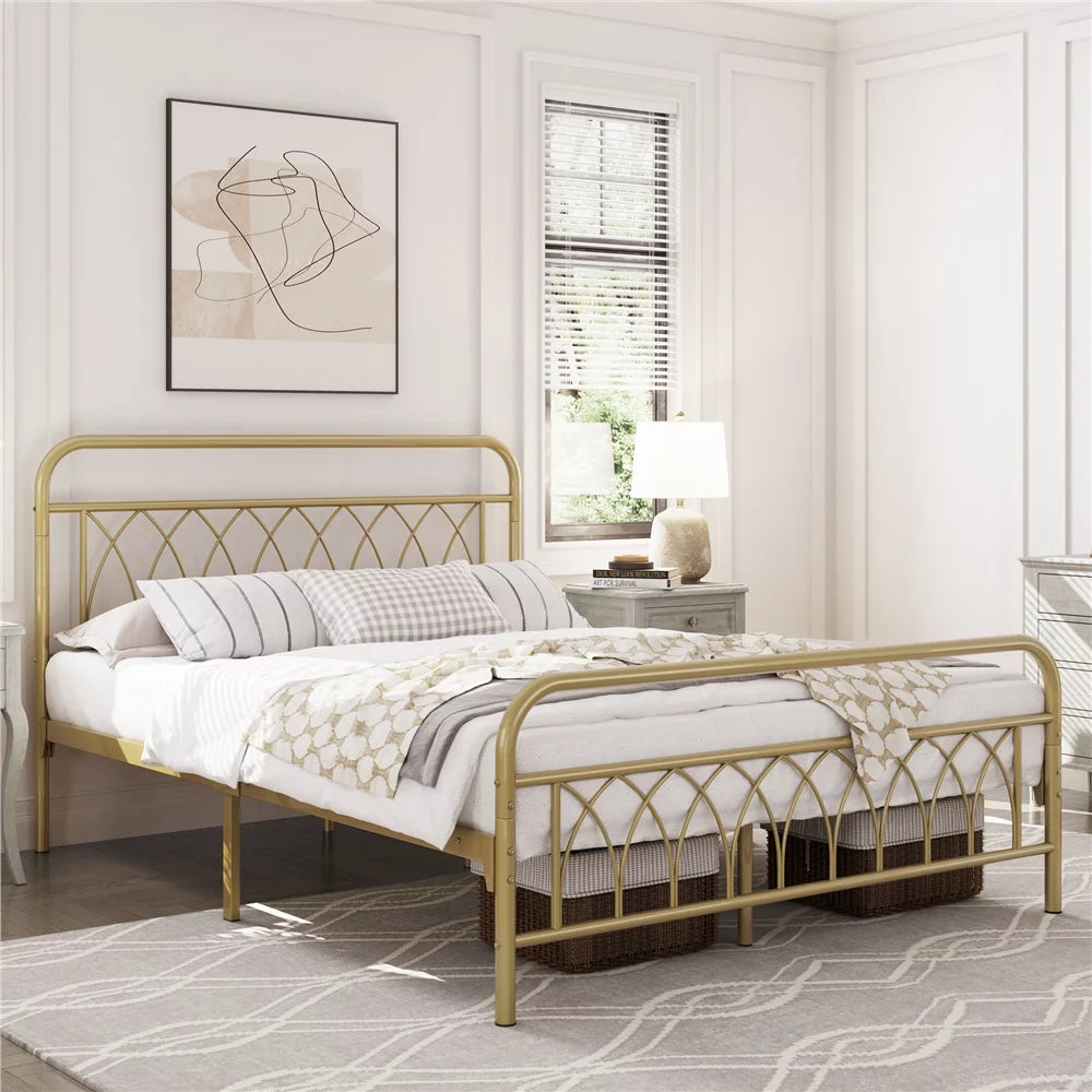 Queen Black Metal Platform Bed Frame with Headboard and Footboard D340