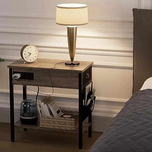 Set of 2 Black Narrow End Tables with Charging Station S969