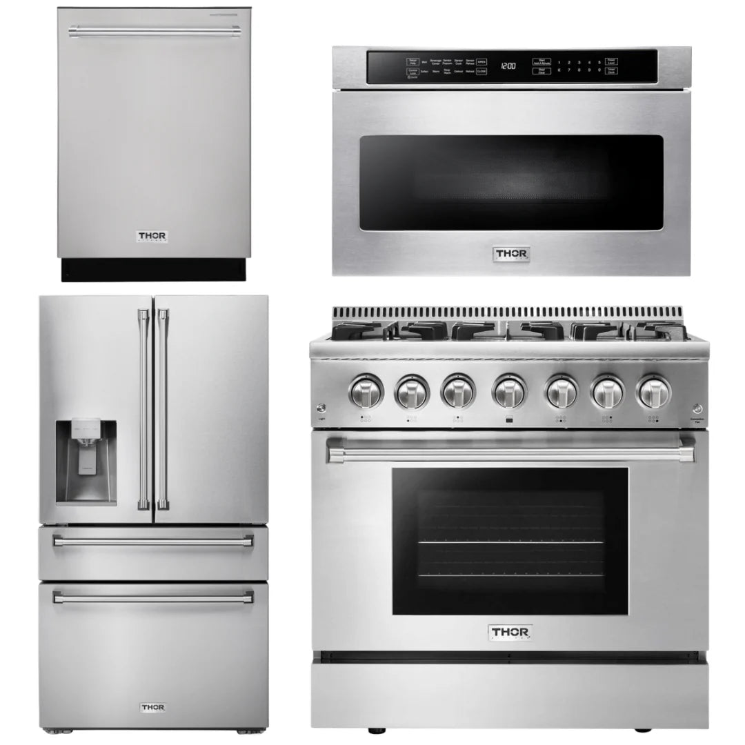 36 Propane Dual Fuel Range, Microwave, Refrigerator, Dishwasher R9823