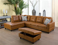 Faux Leather 3 Piece L-Shaped Sectional Sofa with Storage Ottoman and Pillows C786