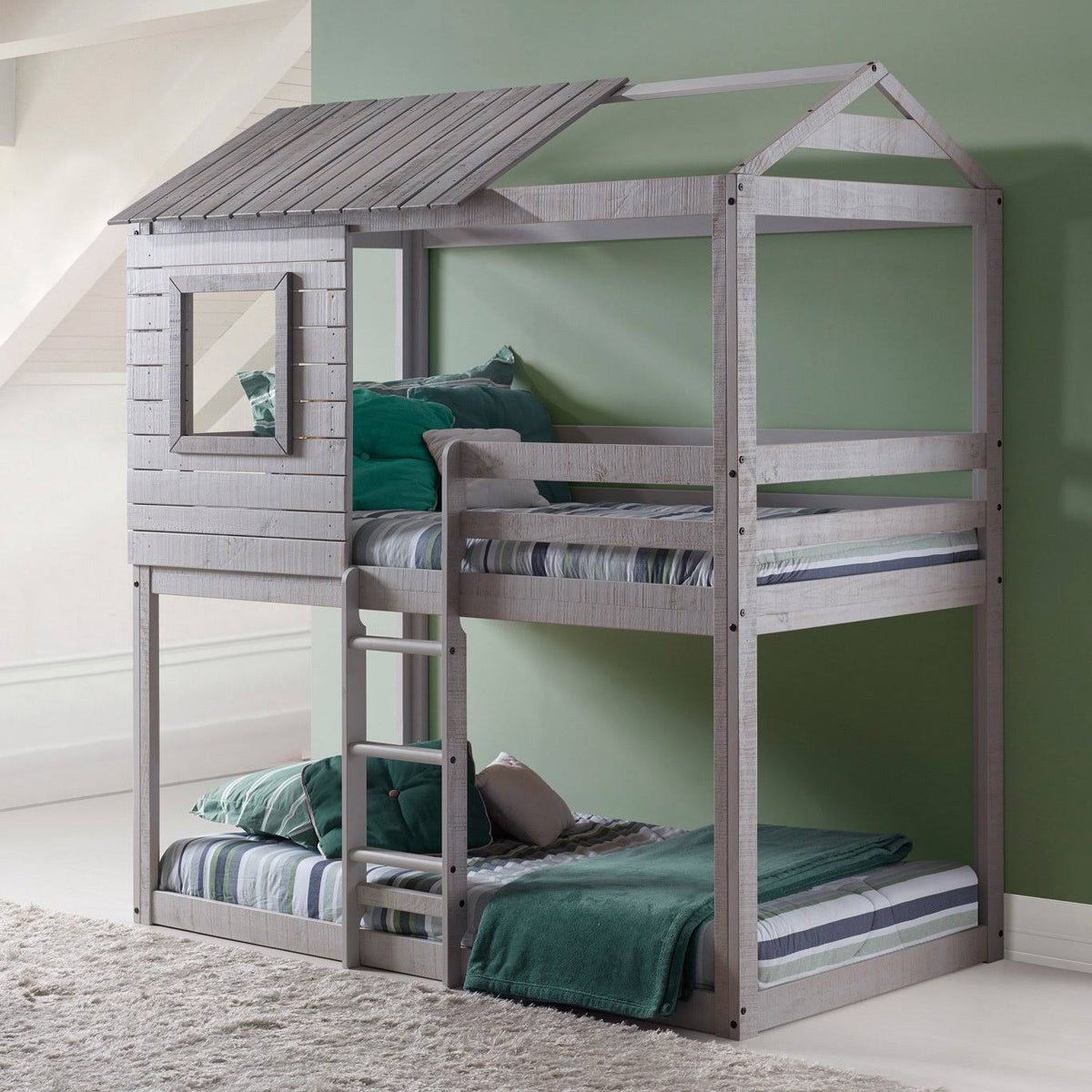 Twin Over Twin Size Bunk Loft Bed with Tent P206