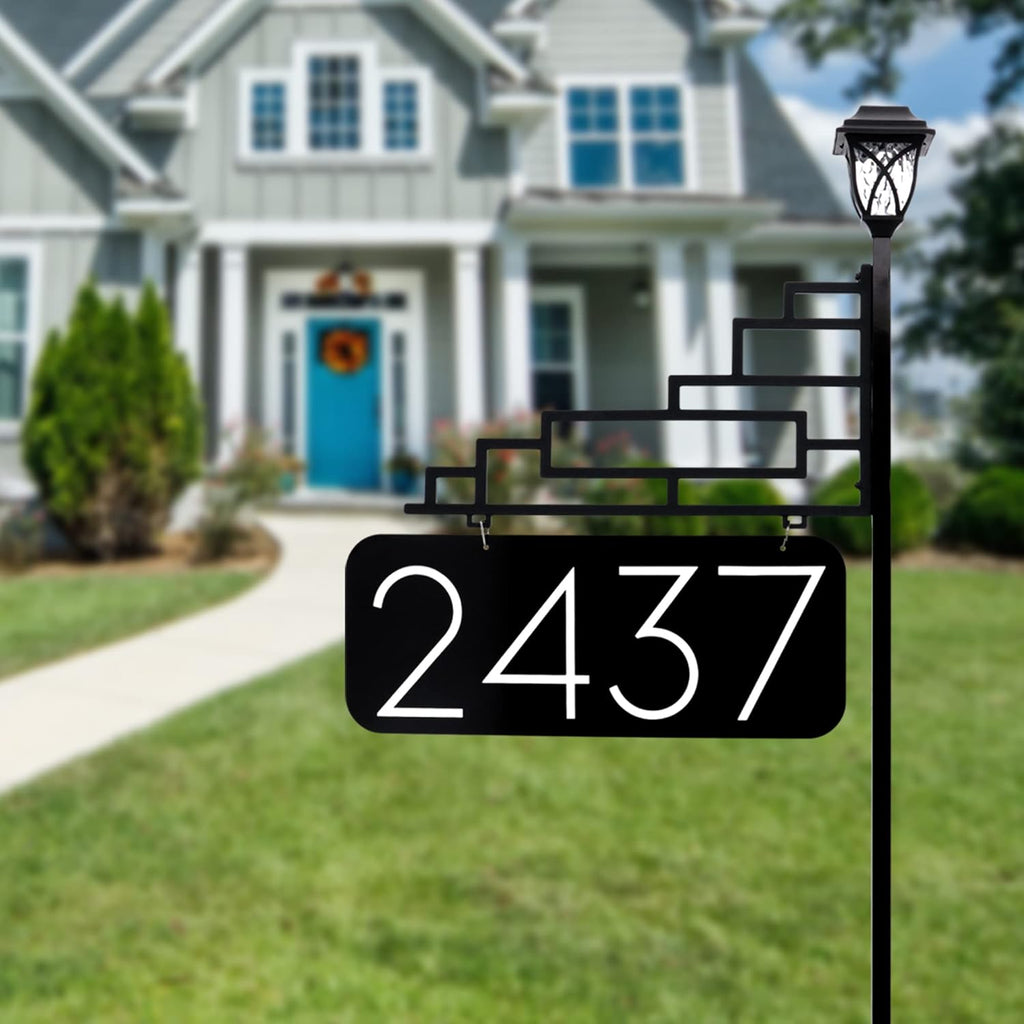 Extra Large Reflective Yard Address Sign with Solar Light - 6 Numbers - 47 Pole Q489