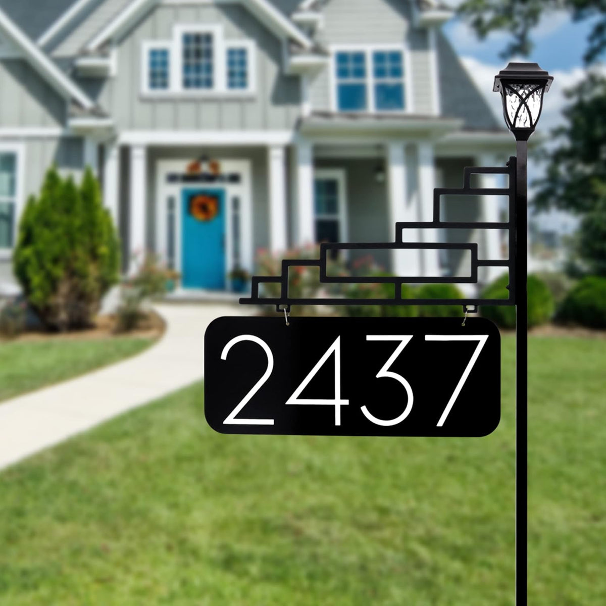 Extra Large Reflective Yard Address Sign with Solar Light - 6 Numbers - 47 Pole Q489