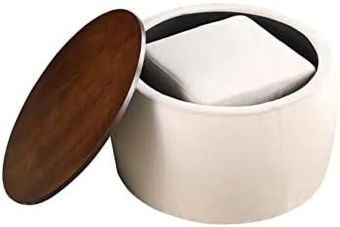 White 2 in 1 Round Ottoman Set O47861