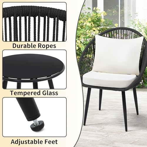 3 Piece Woven Rope Bistro Set with Cushions and Side Table X85937