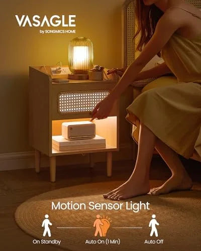 Rattan-Like Side End Tables with Charging Station S886
