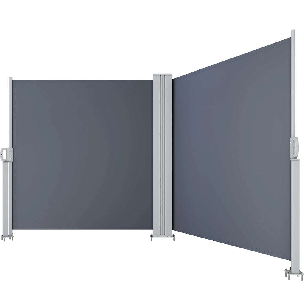 Double Side Awning 236''X 63'', Retractable Waterproof UV-Resistant Privacy Screen, Gray E18898