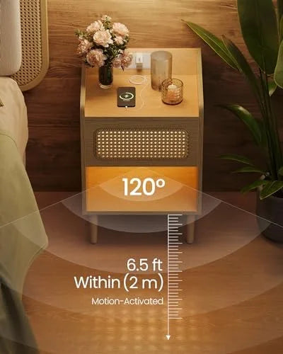 Rattan-Like Side End Tables with Charging Station S886