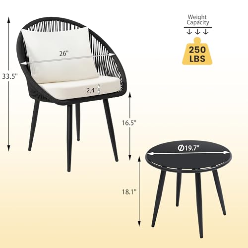 3 Piece Woven Rope Bistro Set with Cushions and Side Table X85937