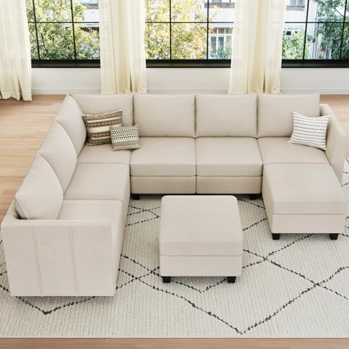Large Modular Velvet Sectional Sofa with Storage, 9 Seats, Black N668