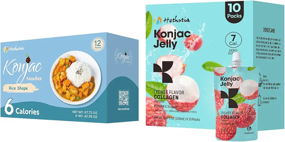 Lychee Konjac Jelly with Collagen Peptides 10 Packs and Gluten Free Konjac Rice 12 Packs U669