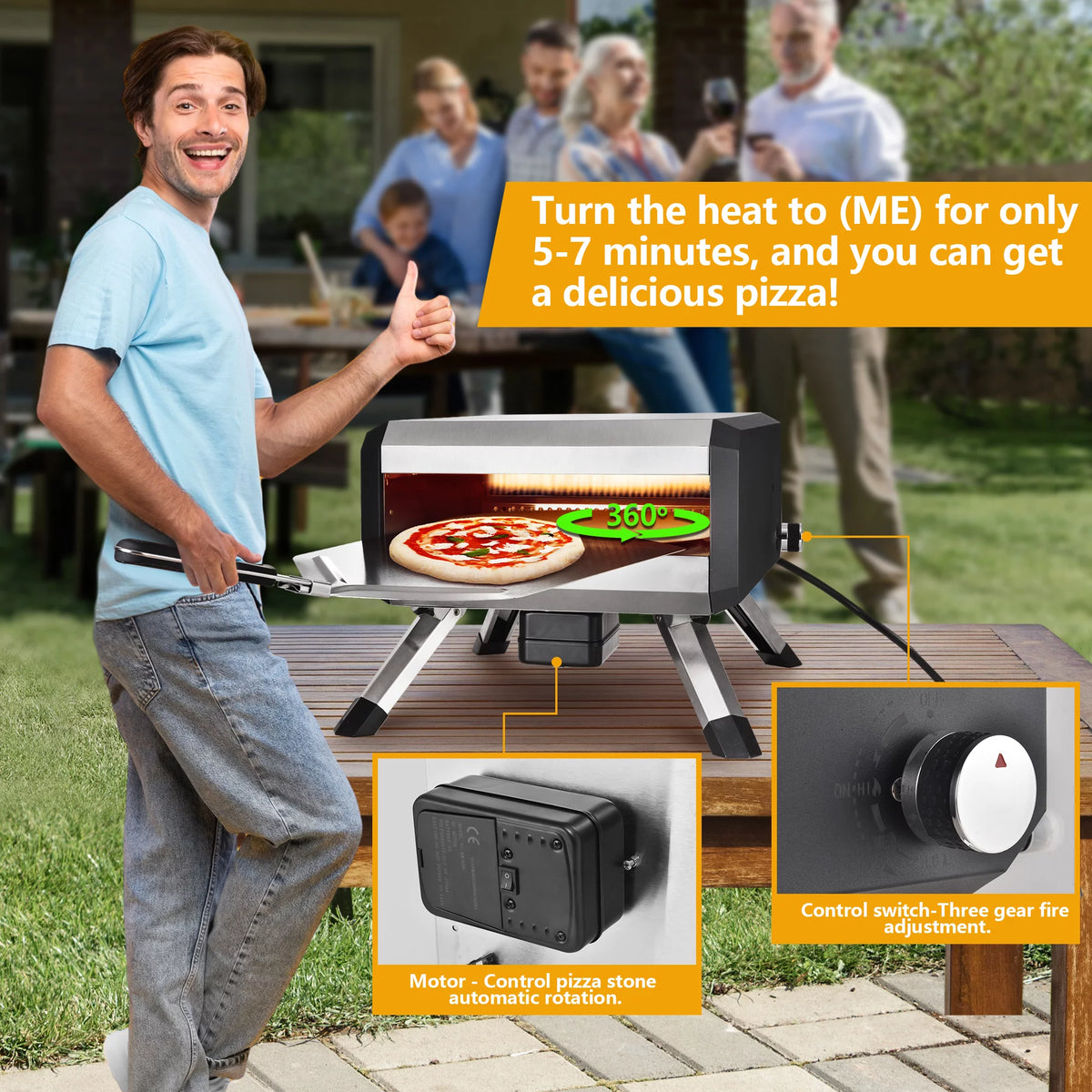 Portable Stainless Steel Gas Pizza Oven with 14" Pizza Stone L94568