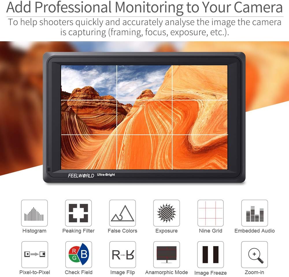 7 Inch 2200nit DSLR Camera Field Monitor Full HD 1920x1200 3G SDI 4K HDMI C23440