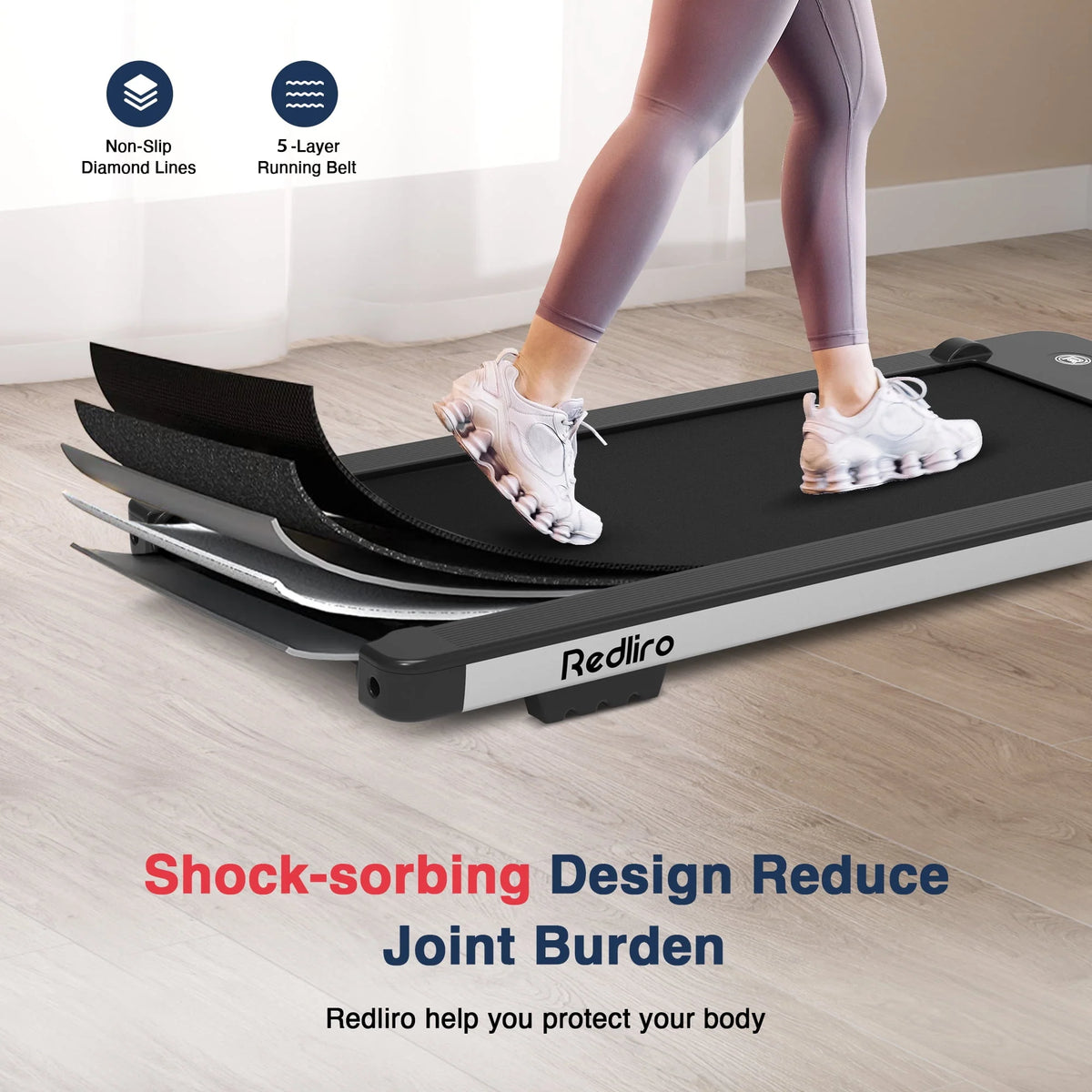 Under Desk Treadmill 2.25HP 300LBS Anti-Slip Compact V609428