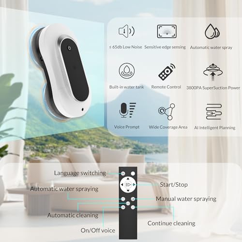 Window Cleaning Robot with Dual Water Spray, 3000Pa Suction Power I589