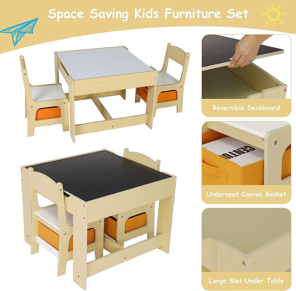 Wooden Kids Table and 2 Chairs Set with Storage Z359