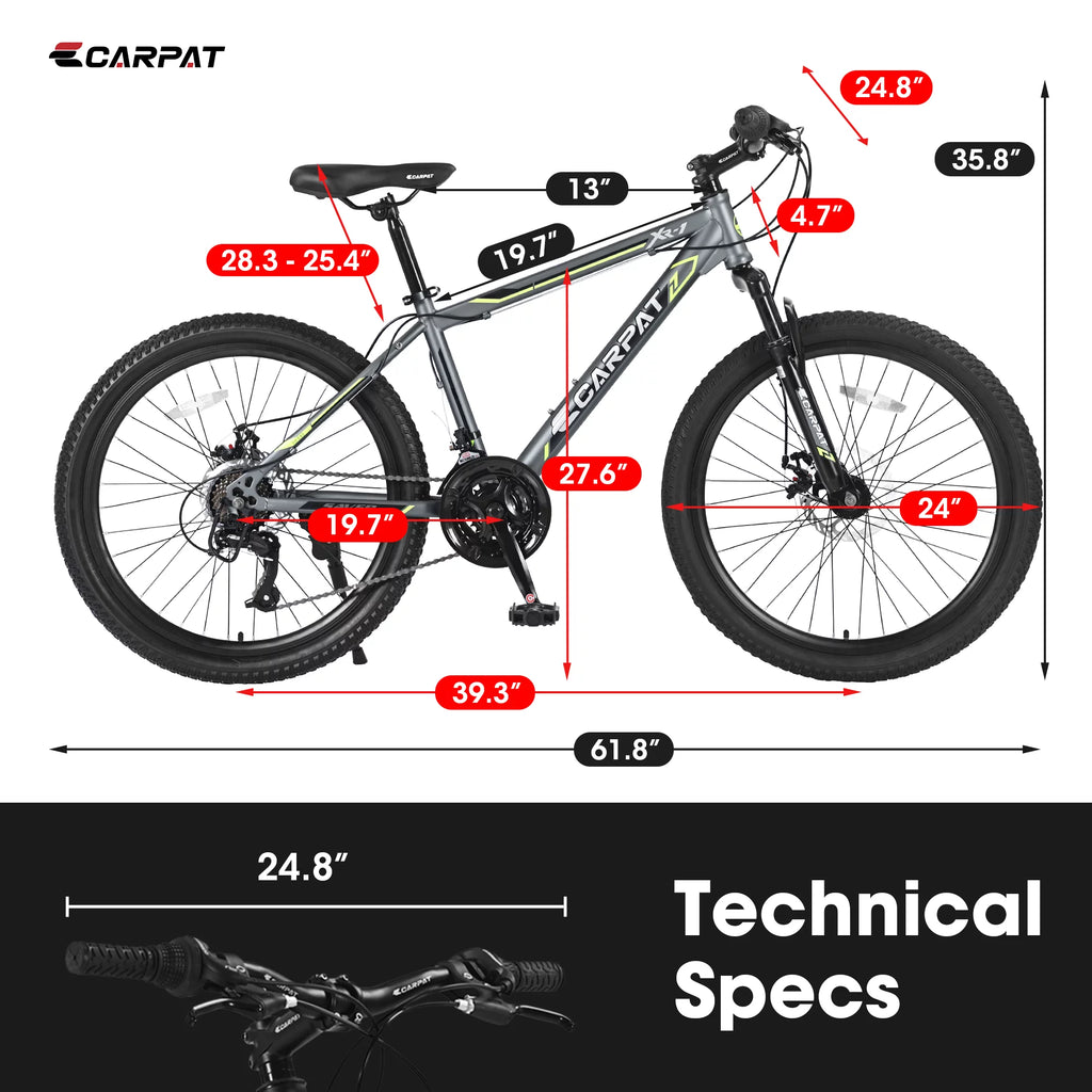 24 inch Kids Mountain Bike with Disc Brakes 21 Speed D2132