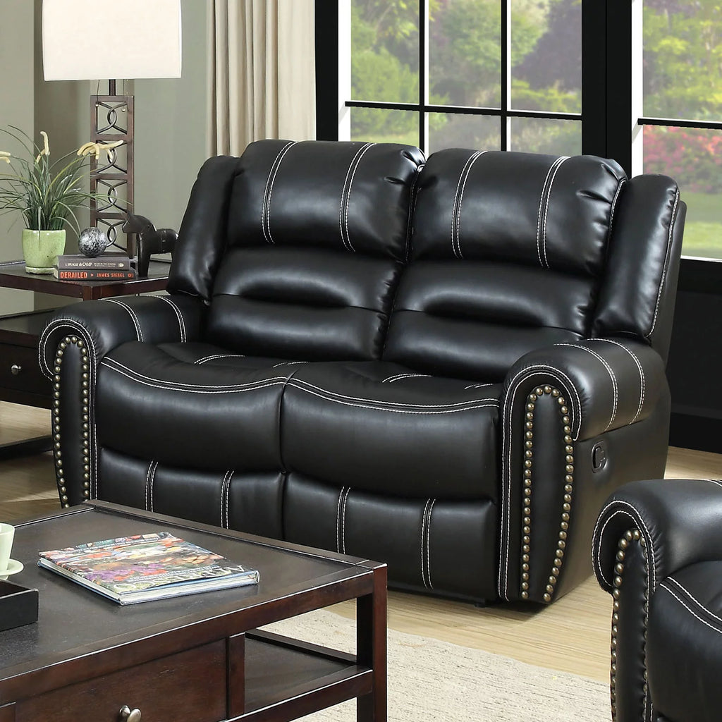 Black Leatherette Reclining Sofa and Loveseat 2pc Set A610200